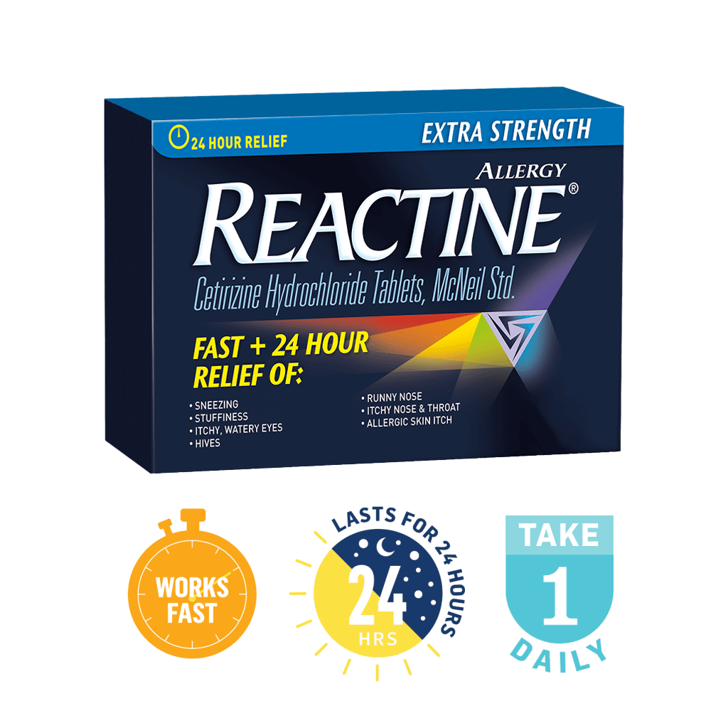 Reactine Extra Strength provides rapid relief for 24 hours